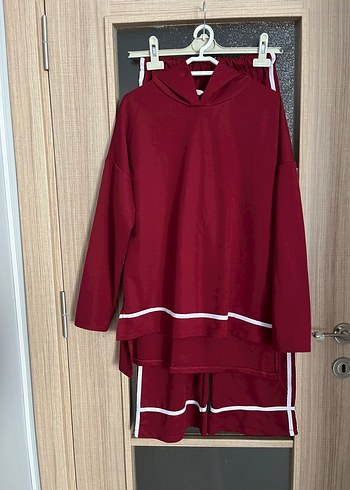 Bordo Kapüşonlu Mini Eşofman Takımı