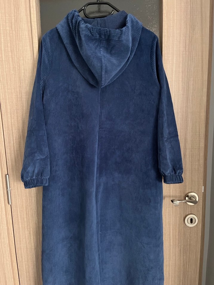 Kapüşonlu Lacivert Kadife Kap - Görsel 2