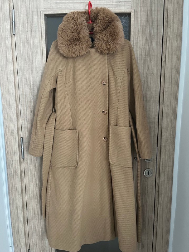 TUĞBA marka Kürk Detaylı Camel Uzun Kadın Kaban - Görsel 2