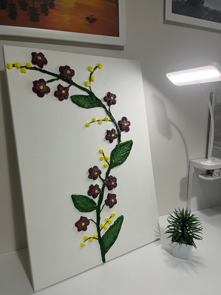 Mor Çiçekli Kabartmalı Tablo - Görsel 2