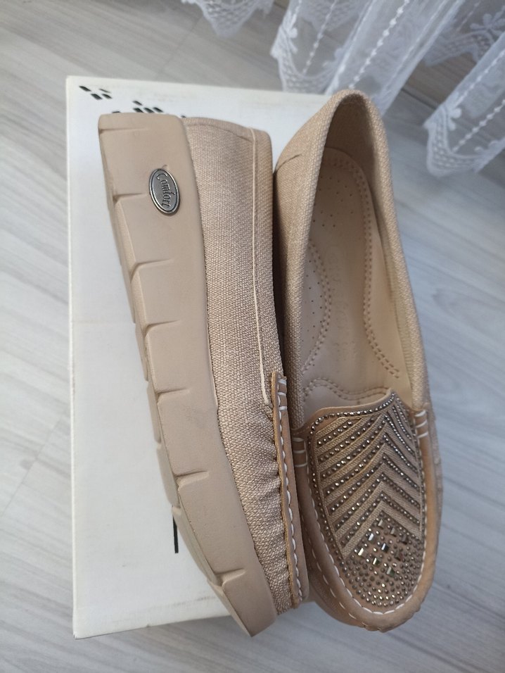 Bej Kadın Dolgu Topuklu Taşlı Babet - Görsel 3