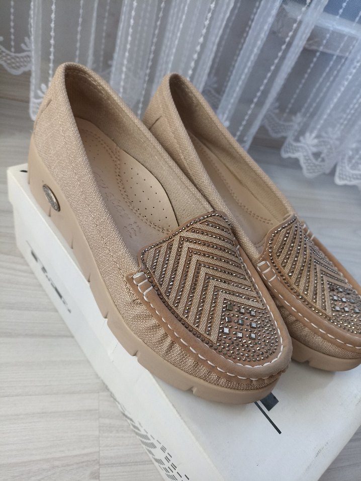 Bej Kadın Dolgu Topuklu Taşlı Babet - Görsel 2