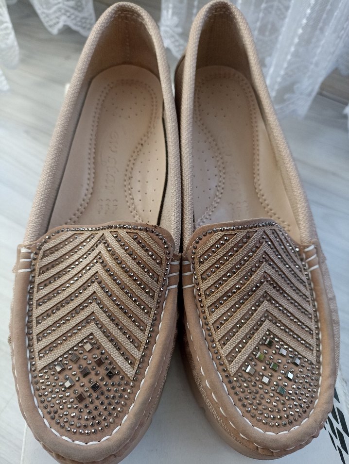 Bej Kadın Dolgu Topuklu Taşlı Babet - Görsel 4