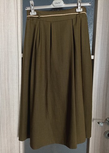 Düğmeli Keten Kadın Uzun Etek - Görsel 2