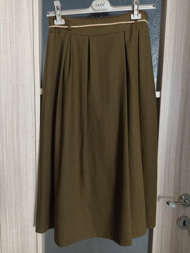 Düğmeli Keten Kadın Uzun Etek - Görsel 2