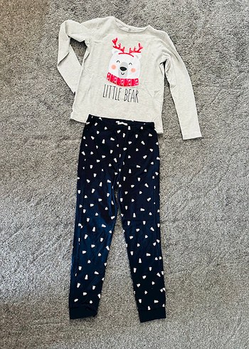 Kız Çocuk Gri Pamuklu Uzun Kollu Pijama Takımı
