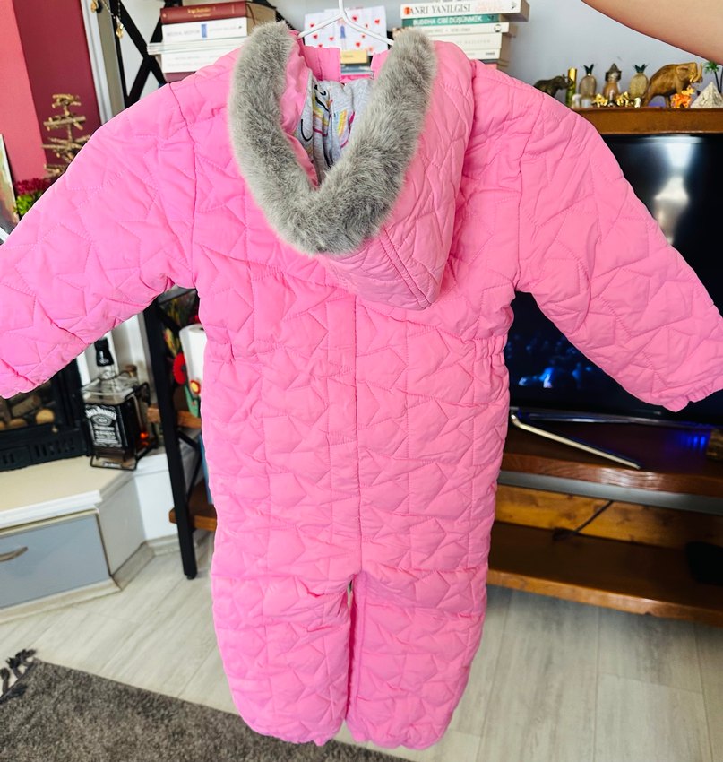 Pembe Kız Bebek Fermuarlı Kar Tulumu - Görsel 2