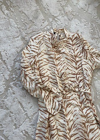 38 Beden Zebra Detaylı Zebra Desenli Uzun Kadın Elbise