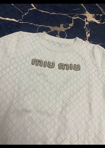 Miu Miu Beyaz Örgü Kısa Kollu Kadın Tişört