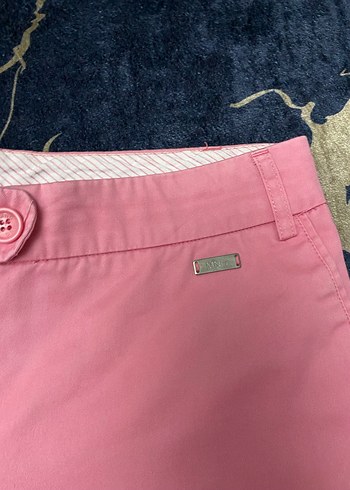 m Beden Düğmeli Pembe Kadın Bermuda Şort