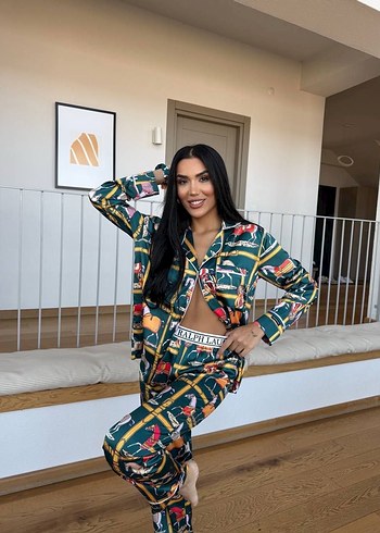 Polo Ralph Lauren Saten Çizgili ve Baskılı Kadın Pijama Takımı