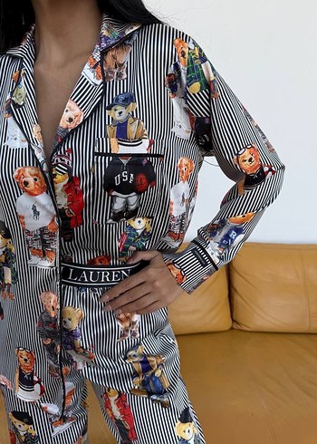 Saten Çizgili ve Baskılı Kadın Pijama Takımı