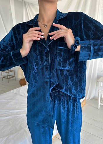 Lacivert Kadife Kadın Pijama Takımı