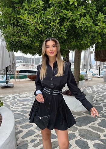 Trendyol & Milla Sagaza gömlek elbise Siyah Kemerli Mini Street Style Elbise
