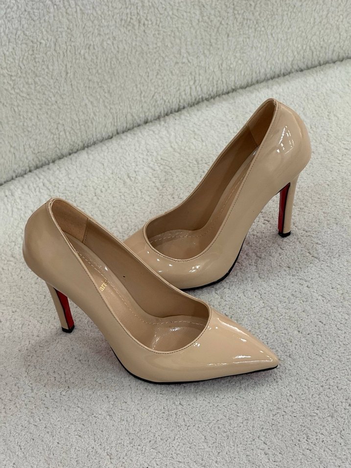 Bej Parlak Tüylü Stiletto Topuklu Kadın Ayakkabı - Görsel 4