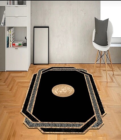 Siyah versace kaymaz halı