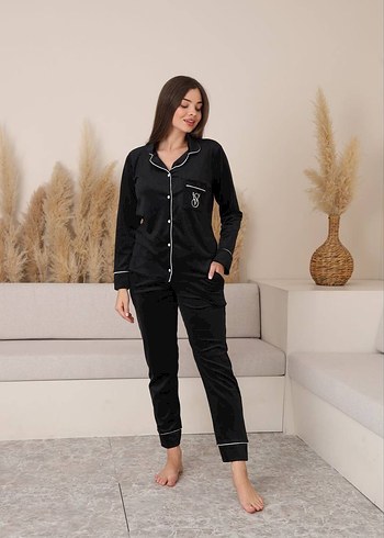 Victoria s Secret Bordo Nakışlı Uzun Kollu Kadın Pijama Takımı