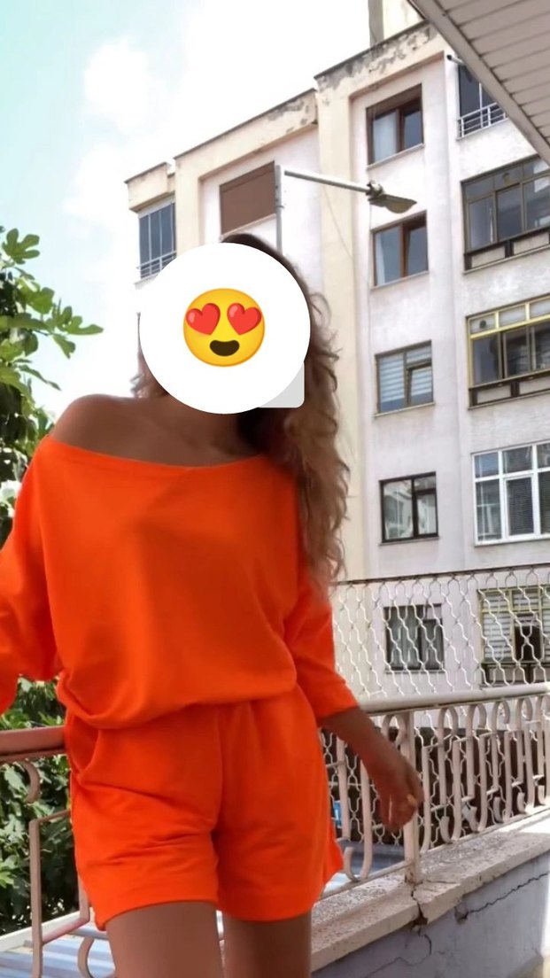 Turuncu Bağlama Desenli Kadın Mini  şortlu takım - Görsel 2