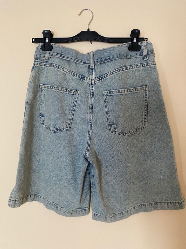 Kadın Bol Kesim Mini Kot Şort Kemerli - Görsel 2