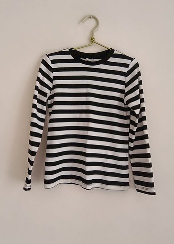 kız Çocuk Siyah-Beyaz Çizgili Uzun Kollu Tişört ve  alt takim - Görsel 4