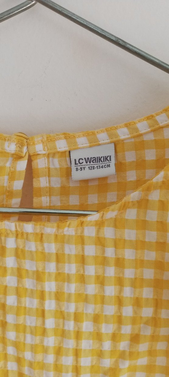 Sarı Ekose Kız Çocuk Kolsuz Elbise - Görsel 4