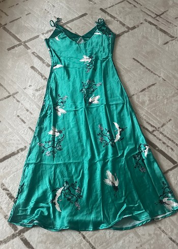 Nakışlı Turkuaz Uzun Bohem Elbise - Görsel 4