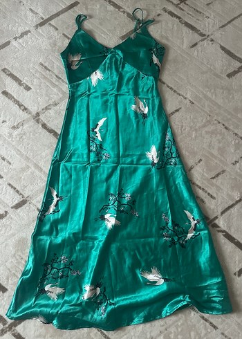 Nakışlı Turkuaz Uzun Bohem Elbise - Görsel 3