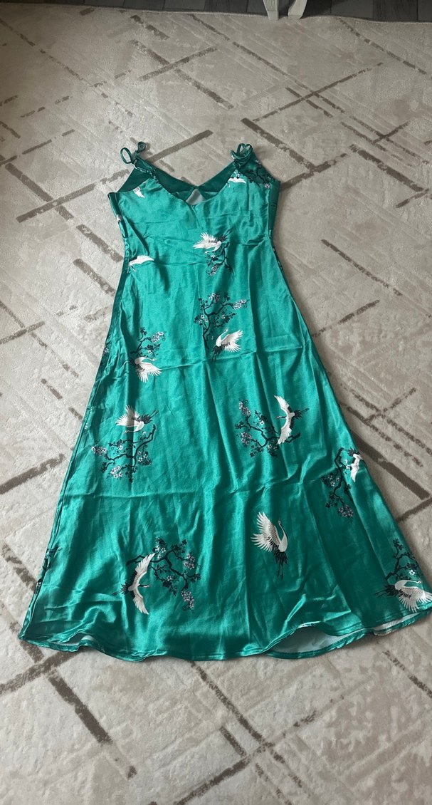 Nakışlı Turkuaz Uzun Bohem Elbise - Görsel 4