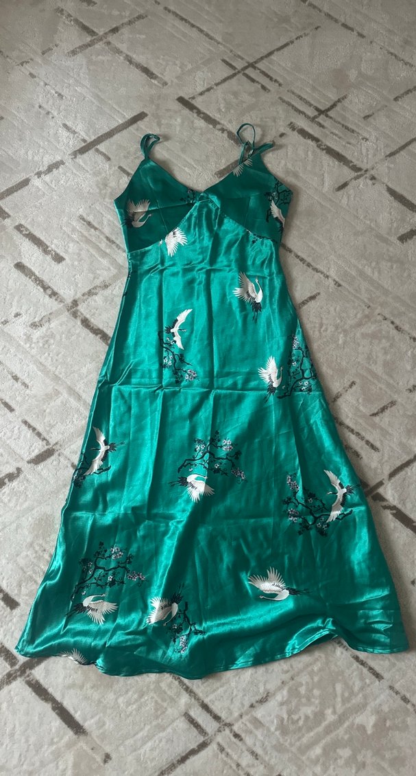 Nakışlı Turkuaz Uzun Bohem Elbise - Görsel 2