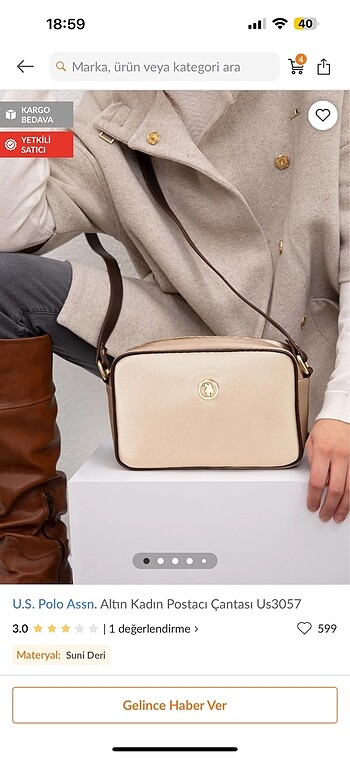 US Polo assn. altın rengi askılı çanta