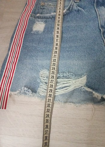 Çizgili Detaylı Kadın Mavi Kot Şort - Görsel 5