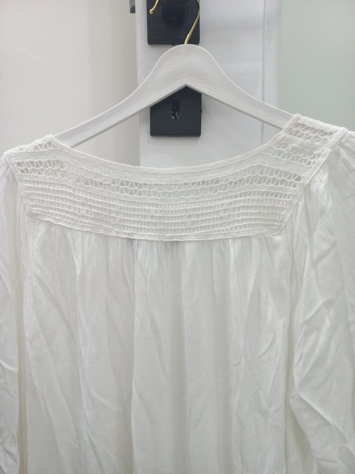 Kadın Beyaz Keten Uzun Kollu Bluz - Görsel 5