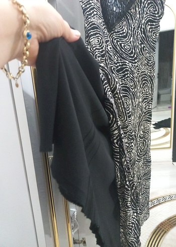 Bohem Siyah Gri Yılan Desenli Uzun Elbise - Görsel 4