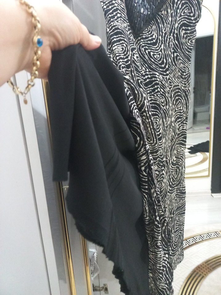 Bohem Siyah Gri Yılan Desenli Uzun Elbise - Görsel 4