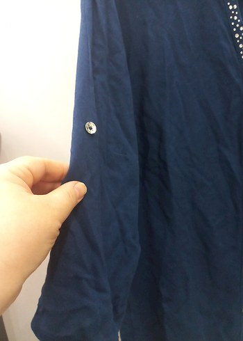 Bohem Tarzı Lacivert Uzun Kollu Keten Gömlek - Görsel 4