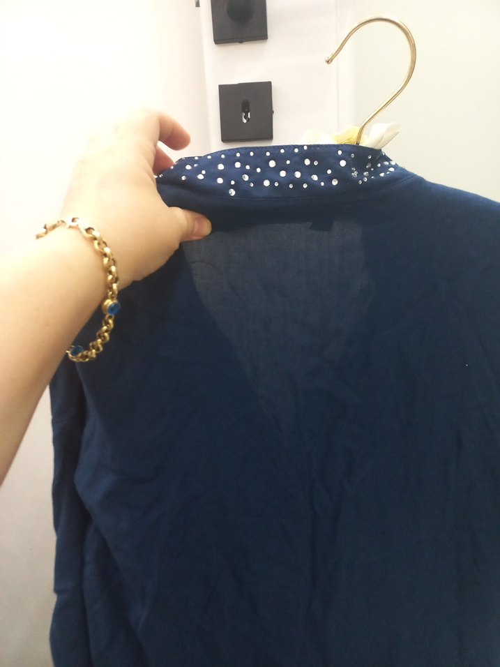 Bohem Tarzı Lacivert Uzun Kollu Keten Gömlek - Görsel 5