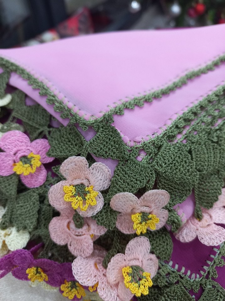 Renkli Dantel Detaylı Örgü Kadın namaz baş örtüsü - Görsel 5