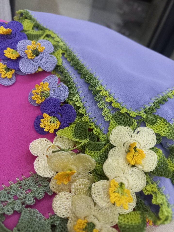 Renkli Dantel Detaylı Örgü Kadın namaz baş örtüsü - Görsel 4