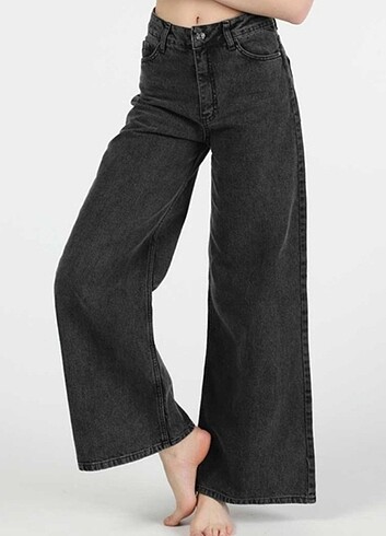 Kadın füme Yüksek Bel Geniş Paça- Wide Leg Kot Pantolon
