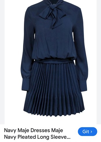 MAJELacivert Pilili Uzun Kollu Midi Elbise - Görsel 3