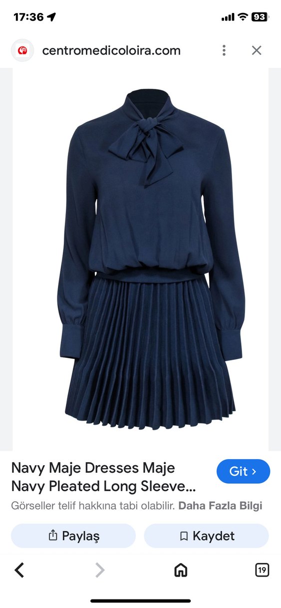 MAJELacivert Pilili Uzun Kollu Midi Elbise - Görsel 3