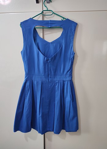 Mavi Saten Görünümlü Pilili Midi Elbise - Görsel 3