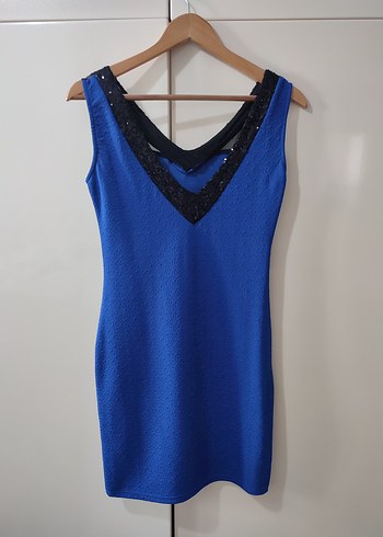 Dantel Detaylı Mavi Midi Elbise - Görsel 3