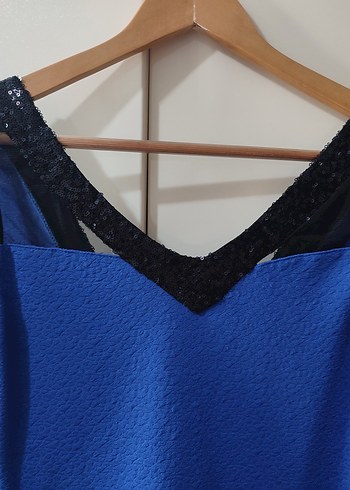 Dantel Detaylı Mavi Midi Elbise - Görsel 2