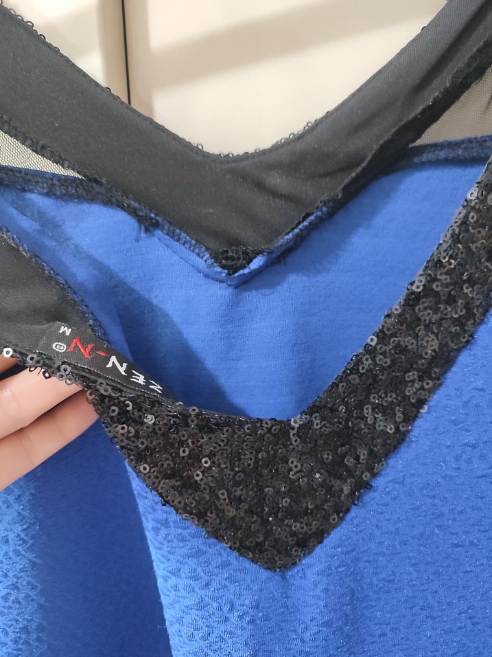 Dantel Detaylı Mavi Midi Elbise - Görsel 4