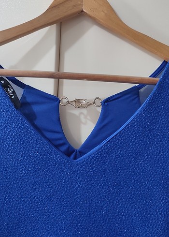 Sade V Yakalı Mavi Mini Elbise - Görsel 3