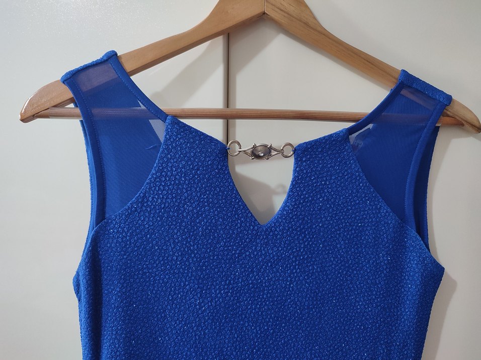 Sade V Yakalı Mavi Mini Elbise - Görsel 4