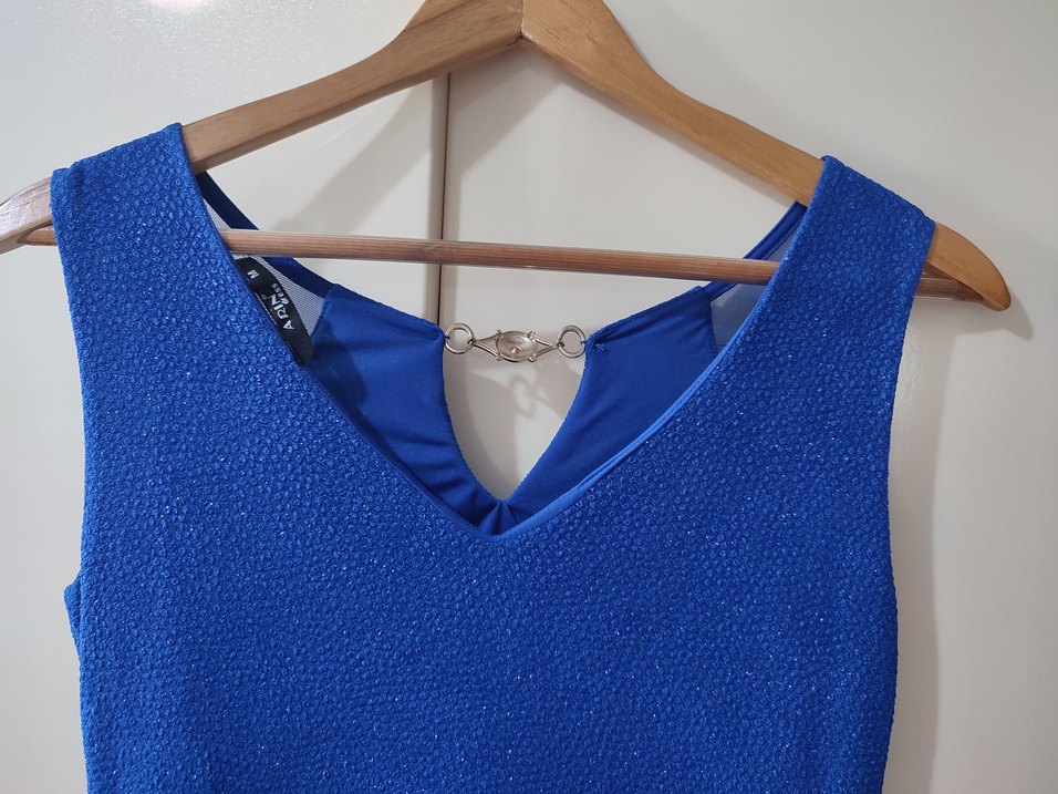 Sade V Yakalı Mavi Mini Elbise - Görsel 3