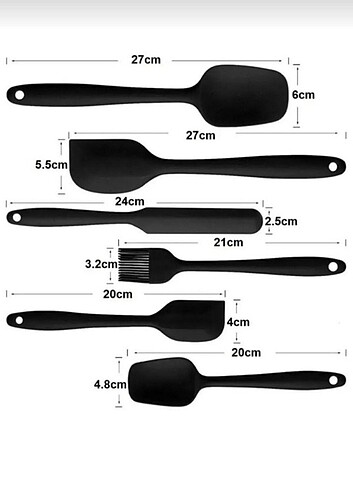  Beden siyah Renk 6 lı Slikon Yanmaz Yapışmaz Spatula Set