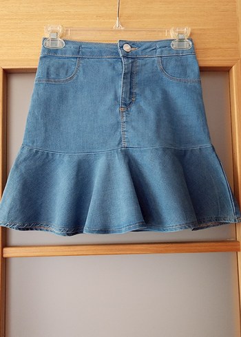 Kız Çocuk Mavi Denim Fırfırlı Etek